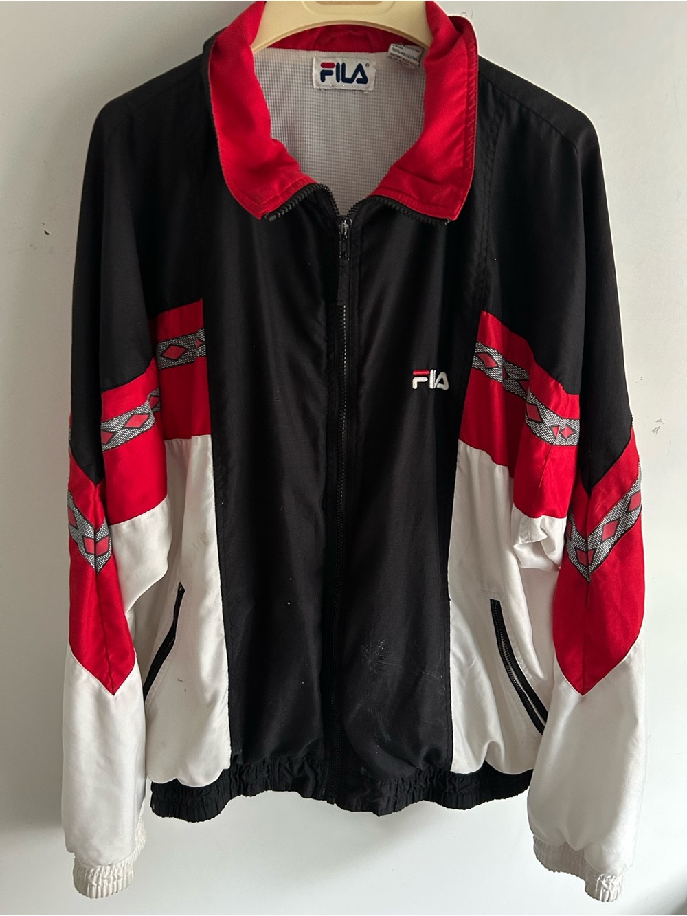 FILA Red, White & Black 1990’s Athletic Windbreaker, SZ L, Very Good Condition